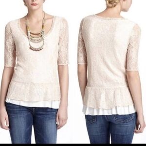 Deletta Anthropologie Pink Lace Floral Layered Boho Cottagecore Top